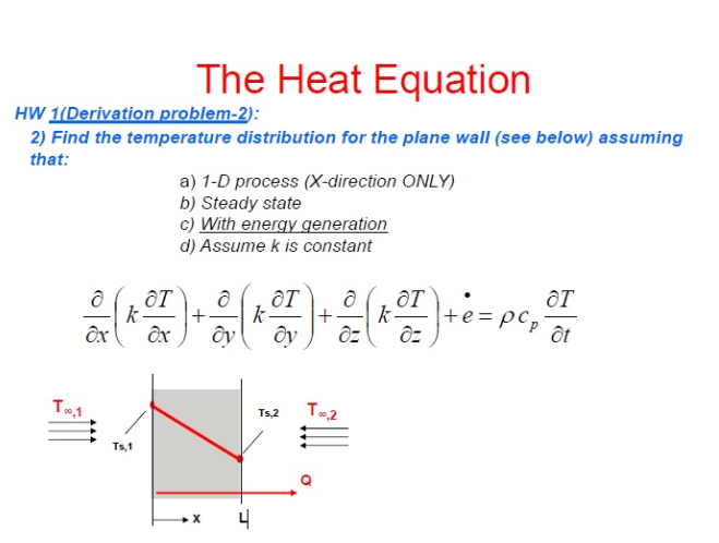 The Heat Equation HW 1(Derivation problem-2): 2) Find the temperature