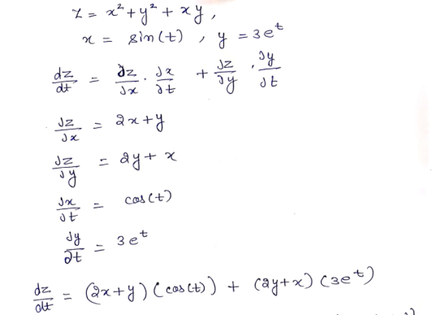 Applications Of Partial Derivatives Use The Chain Rule To Find Dz Dt Z X 2 Y 2 Xy X Sin T Y 3e T Wegglab