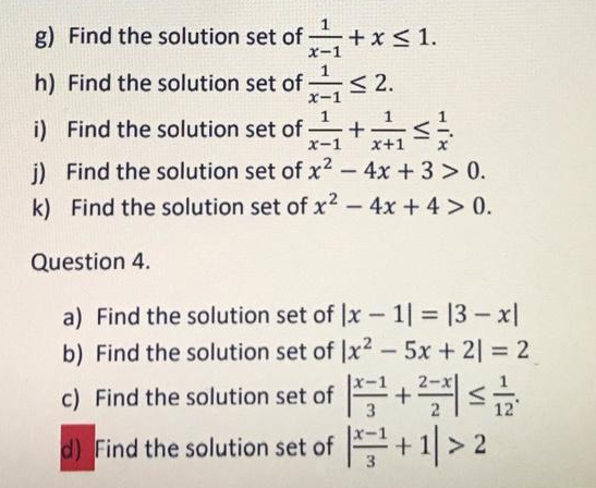 G Find The Solution Set Of 1 X51 H Find The Solution Set Of 5 52 I Find The Solution Set Of J Find The Solution Set Of X2 4x