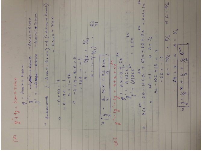 Solve The Following Diﬀerential Equation A Y 3y 4y E 2x Use Yp Ae 2x B Y 4y 5y 3x Use Yp Ax B C Y 6y