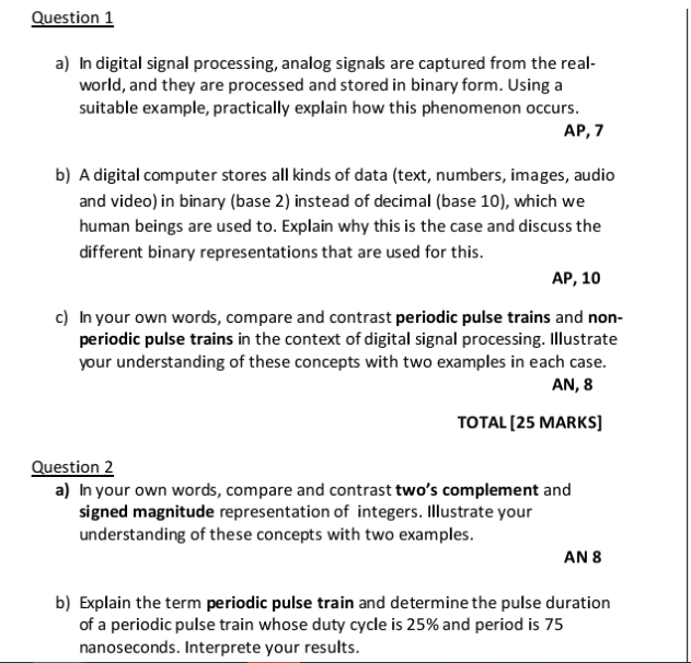 Answer All Questions Question 1 A In Digital Signal